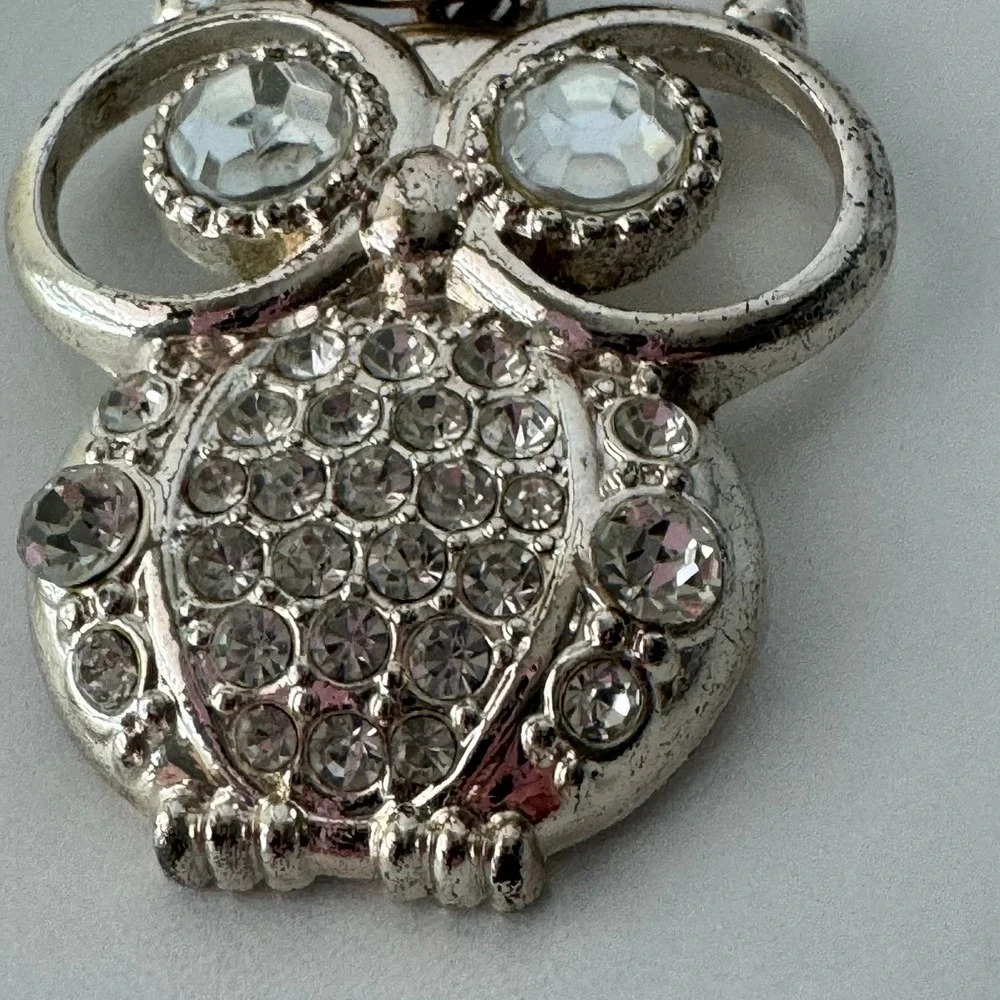 Silver Owl Rhinestone Keychain Pouch Bag Charm‎ Hanger